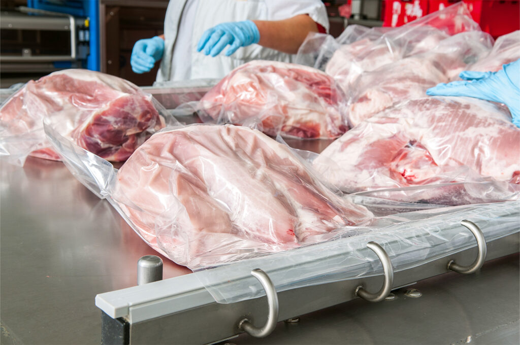 packaged meat at the processing plant ready for transportation